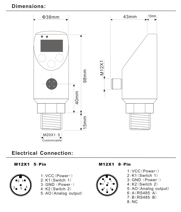 Intelligent 10bar RS485 Electronic Digital Level Switch With OLED Display 0